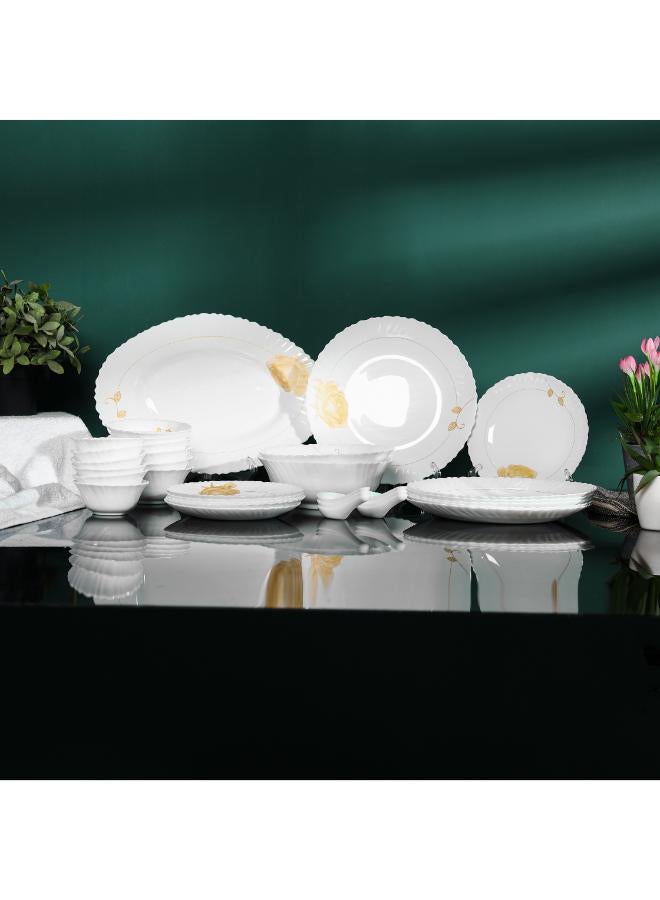 رويال فورد Royalford 33 Piece Classic Opalware Dinner Set- RF12470/ Includes Oval Plate, Dinner and Dessert Plates, Serving, Salad Bowls and Soup Spoons/ Dishwasher-Safe and Microwave Safe Multicolor  - Image 1