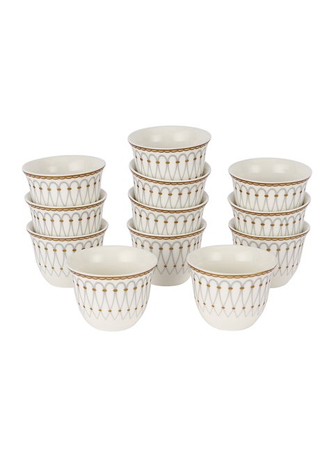 طقم أكواب قهوة رويال فورد 12 قطعة من البورسلين - RF12115 / سعة 80 مل، مقاوم للحرارة، مقاوم للخدوش، مثالي لتقديم المشروبات التقليدية، القهوة العربية