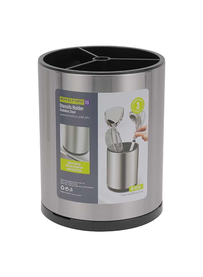 Royalford Royalford Stainless Steel Utensils Holder- RF12241| Round Multi-Function Utensils/Cutlery Holder with 3 Compartments and Drain Hole| High-Quality, Hygienic, Durable Multicolor  - Image 2