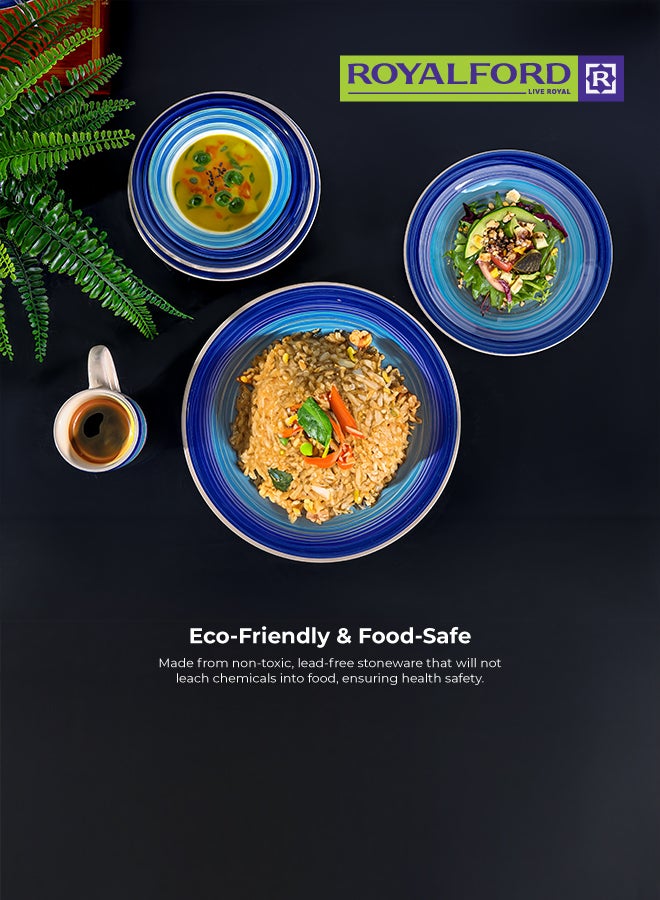 Royalford 16pcs Stoneware Dinner Set RF12411 Includes Dinner and Dessert Plates, Soup Bowls and Mugs Dishwasher-Safe, Microwave-Safe and Freezer-Safe Perfect for Home, Gifting Multicolor 3kg - Image 4