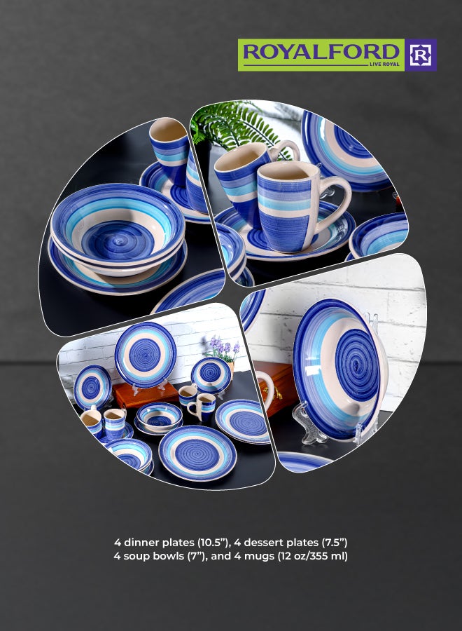Royalford 16pcs Stoneware Dinner Set RF12411 Includes Dinner and Dessert Plates, Soup Bowls and Mugs Dishwasher-Safe, Microwave-Safe and Freezer-Safe Perfect for Home, Gifting Multicolor 3kg - Image 5