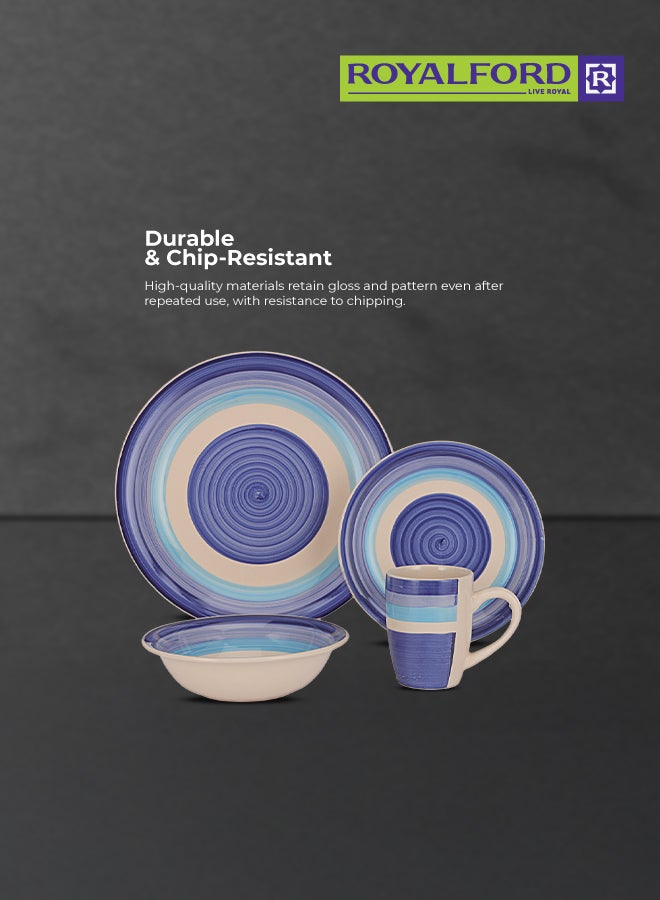 Royalford 16pcs Stoneware Dinner Set RF12411 Includes Dinner and Dessert Plates, Soup Bowls and Mugs Dishwasher-Safe, Microwave-Safe and Freezer-Safe Perfect for Home, Gifting Multicolor 3kg - Image 2