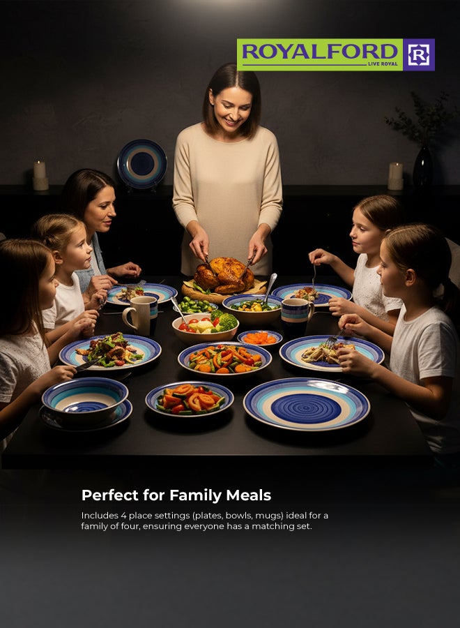 Royalford 16pcs Stoneware Dinner Set RF12411 Includes Dinner and Dessert Plates, Soup Bowls and Mugs Dishwasher-Safe, Microwave-Safe and Freezer-Safe Perfect for Home, Gifting Multicolor 3kg - Image 3