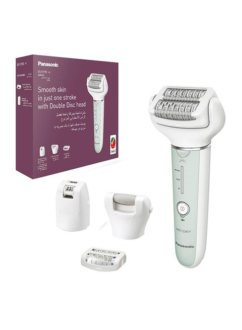 Wet And Dry Epilator For Women, Double Disc With 60 Tweezers, Flexible 90° Pivoting Head, 3 Speed Setting And Led Light, Up To 30 Minutes Operation Time, 4 Attachments, Es-Ey70 White