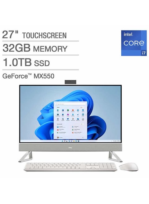 Inspiron 27 Inch 7000 Series All-in-One Touchscreen Desktop, Core i7-1355U Processor/32GB RAM/1TB SSD/2GB GeForce MX550 Graphics/Windows 11 English White