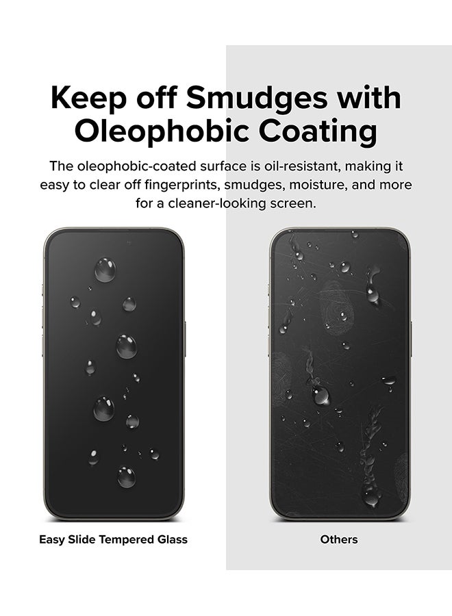 Tempered Glass Easy Slide Compatible With iPhone 15 Pro Screen Protector, Case Friendly Shatterproof Premium 9H Hardness, Anti-Scratch - 2 Pack Clear