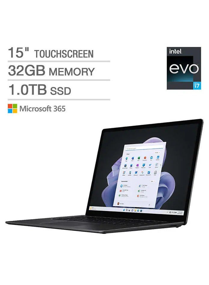 مايكروسوفت - كمبيوتر محمول Surface 5 بشاشة مقاس 15 بوصة ومعالج Core i7-1255U وذاكرة وصول عشوائي سعة 32 جيجابايت ومحرك أقراص SSD سعة 1 تيرابايت وبطاقة رسومات Intel Iris XE ونظام تشغيل Windows 11 Home - Image 1