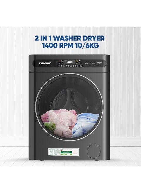 10/6 Premium Combo Washer Dryer With 18 Programs Digital Panel Fully Automatic 10KG Washing Machine With 6KG 100% Dryer Child Safety Lock Best For Kitchen & Home 10 kg 2000 W 10 kg 2000 W NWM1106FDS Blue