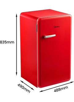 Midea 142L Gross Single Door Retro Style Refrigerator, Compact Size Free Standing, Best For Bedroom, Office & Mini Bar, Freezer Compartment Inside, Quick Cooling & Easy Cleaning 142 L MDRD142SLE32 Red  - Image 3