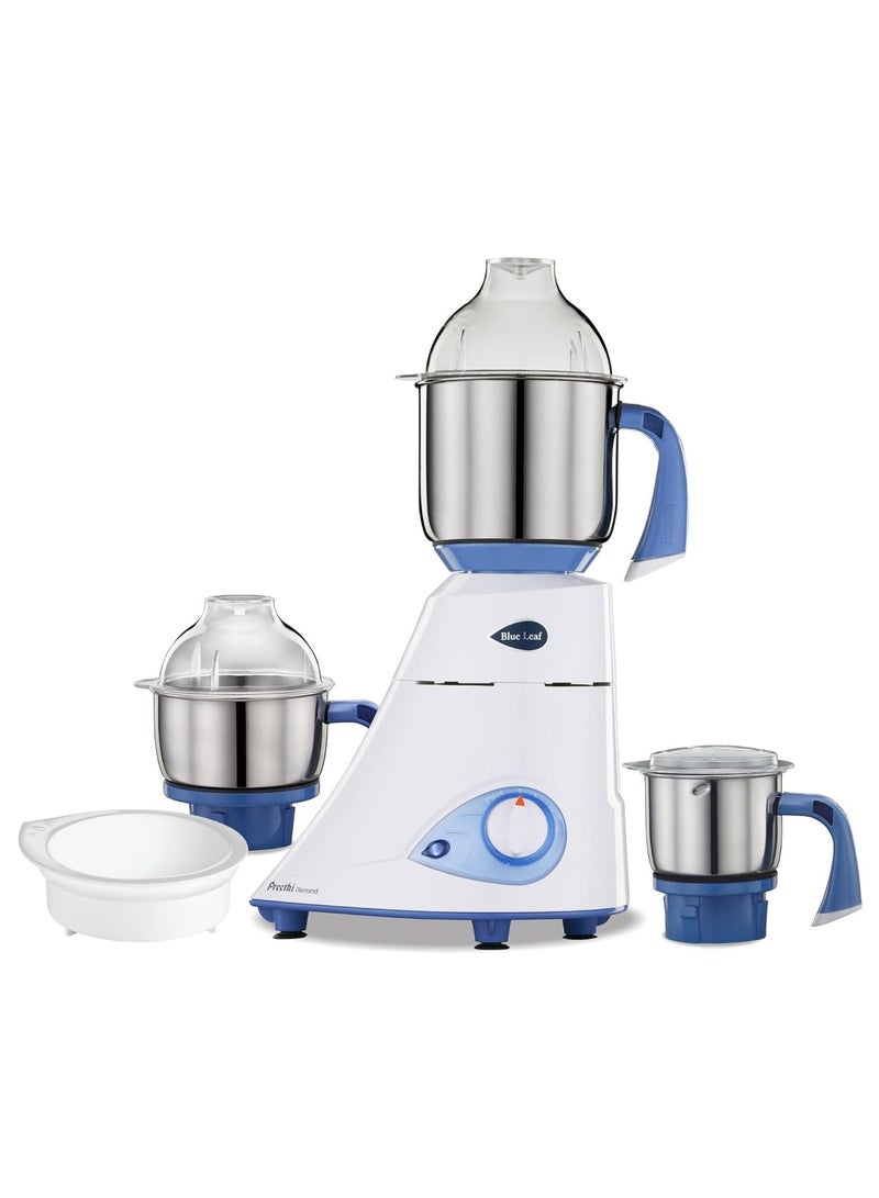 Preethi Blue Leaf Diamond MG-214 750 Watt Mixer Grinder with 3 Jars (Wet Grinding (1.5 litres) + Dry Grinding Jar (0.5 litre) + Chutney Jar (0.4 litre)Stainless steel), Blue/White 1.5 L 750 W MG 214 Blue/White - Image 1