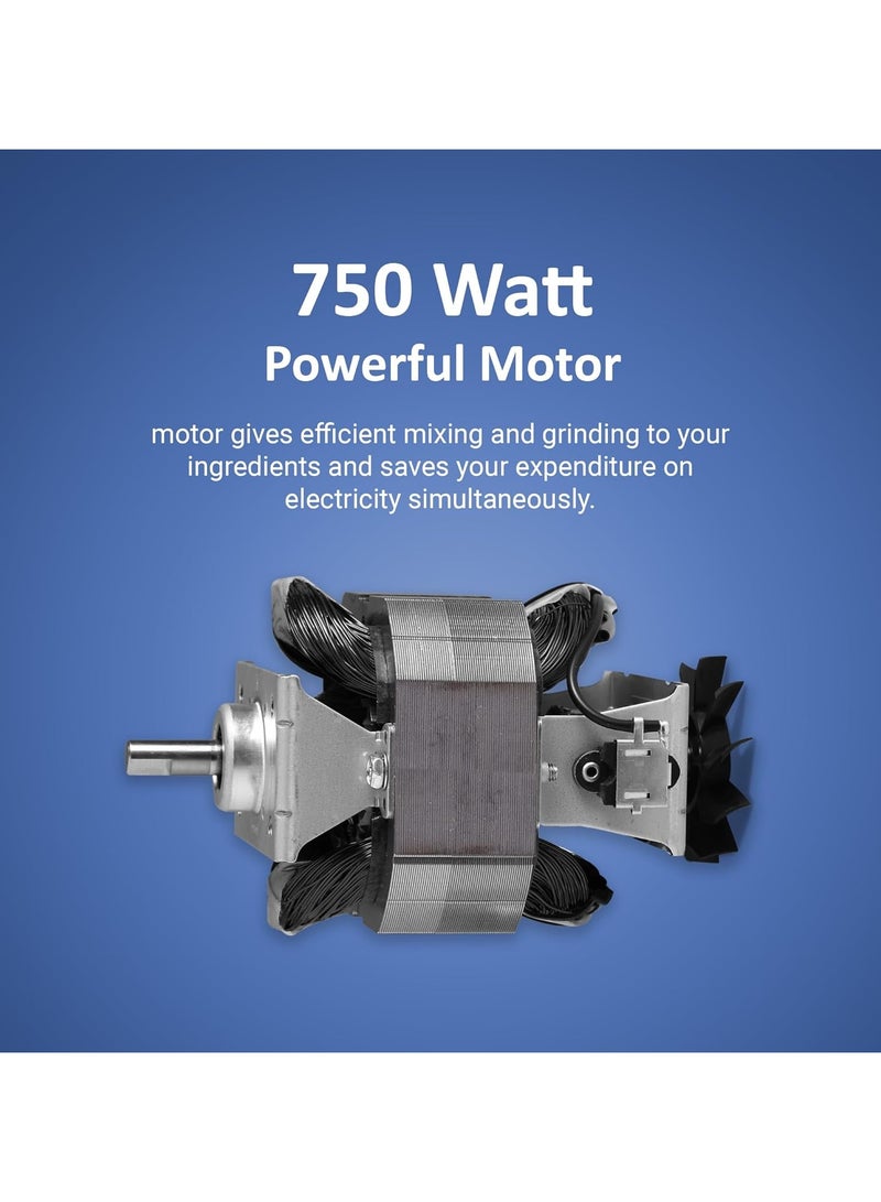 Preethi Blue Leaf Diamond MG-214 750 Watt Mixer Grinder with 3 Jars (Wet Grinding (1.5 litres) + Dry Grinding Jar (0.5 litre) + Chutney Jar (0.4 litre)Stainless steel), Blue/White 1.5 L 750 W MG 214 Blue/White - Image 5