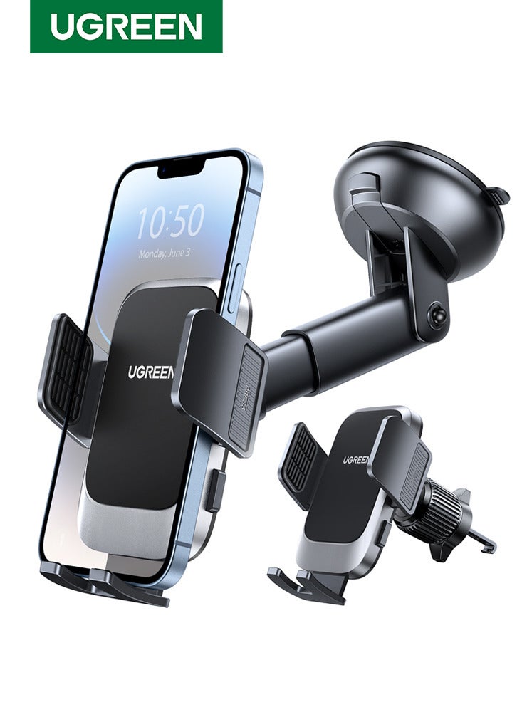 2024-Gen Upgraded 2 In 1 Car Phone Holder For Dashboard/Windshield/Air Vent Car Mount Ultra Stable Car Mobile Holder With Strong Suction Cup Car Stand Fit iPhone 16/15 Series, Galaxy S24 S23, Xiaomi Black 