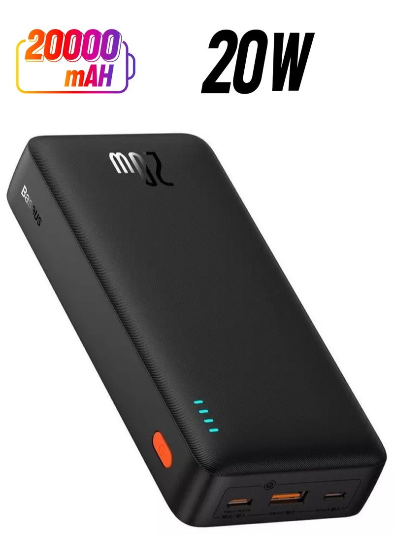 بيسوس باور بانك من بيسوس سعة 20000 ملي امبير بطارية متنقلة تعمل بقوة 20 واط يحتوي على ثلاثة منافذ يدعم الشحن السريع - اسود 20000 mAh - Image 1