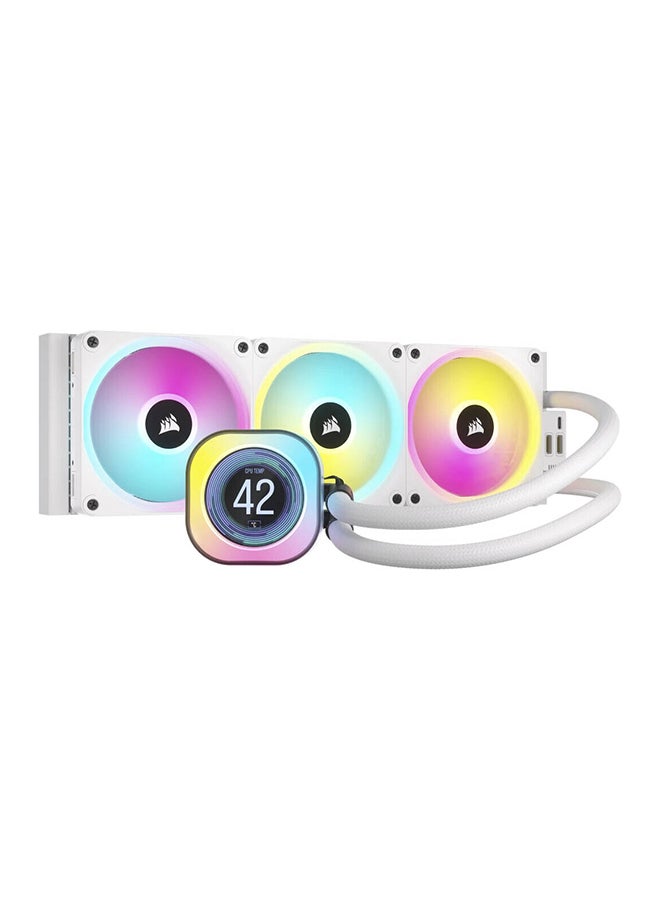 CORSAIR iCUE LINK H150i RGB AIO LCD Liquid CPU Cooler, 360mm Radiator, 2.1” IPS LCD Screen, 120mm QX120 RGB Fans, 2400 RPM Speed, 63.1 CFM Airflow, Intel 1700 & AMD AM5 Sockets, White | CW-9061010-WW  - Image 1