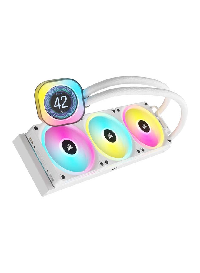 CORSAIR iCUE LINK H150i RGB AIO LCD Liquid CPU Cooler, 360mm Radiator, 2.1” IPS LCD Screen, 120mm QX120 RGB Fans, 2400 RPM Speed, 63.1 CFM Airflow, Intel 1700 & AMD AM5 Sockets, White | CW-9061010-WW  - Image 3