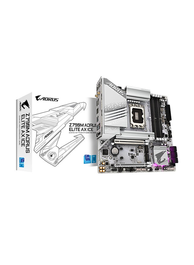 جيجابايت اللوحة الأم Z790M AORUS ELITE AX ICE LGA1700 mATX، مجموعة شرائح Intel Z790، 4x DDR5 حتى 192 جيجابايت، 2.5 جيجابت LAN / Wi-Fi 6E / BT 5.3، PCIE 5.0، USB 3.2 Gen2X2 Type-C HDMI / DP - Image 1