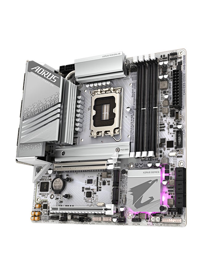 جيجابايت اللوحة الأم Z790M AORUS ELITE AX ICE LGA1700 mATX، مجموعة شرائح Intel Z790، 4x DDR5 حتى 192 جيجابايت، 2.5 جيجابت LAN / Wi-Fi 6E / BT 5.3، PCIE 5.0، USB 3.2 Gen2X2 Type-C HDMI / DP - Image 3