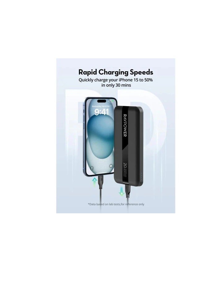RAVPOWER 10000 mAh 20W 2 Ports Power Bank - PB1236 Black  - Image 2