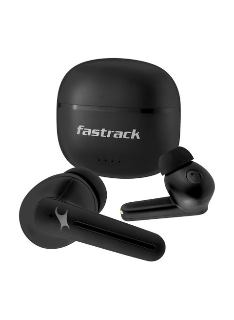Fpods(New Launch) FX100 Bluetooth TWS In-Ear Earbuds With 40 Hrs Playtime | BT V5.3 | 13mm Extra Deep Bass Drivers | Quad Mic ENC For Clear Calls | Ultra Low 50ms Latency Gaming Mode | NitroFast Charge Black