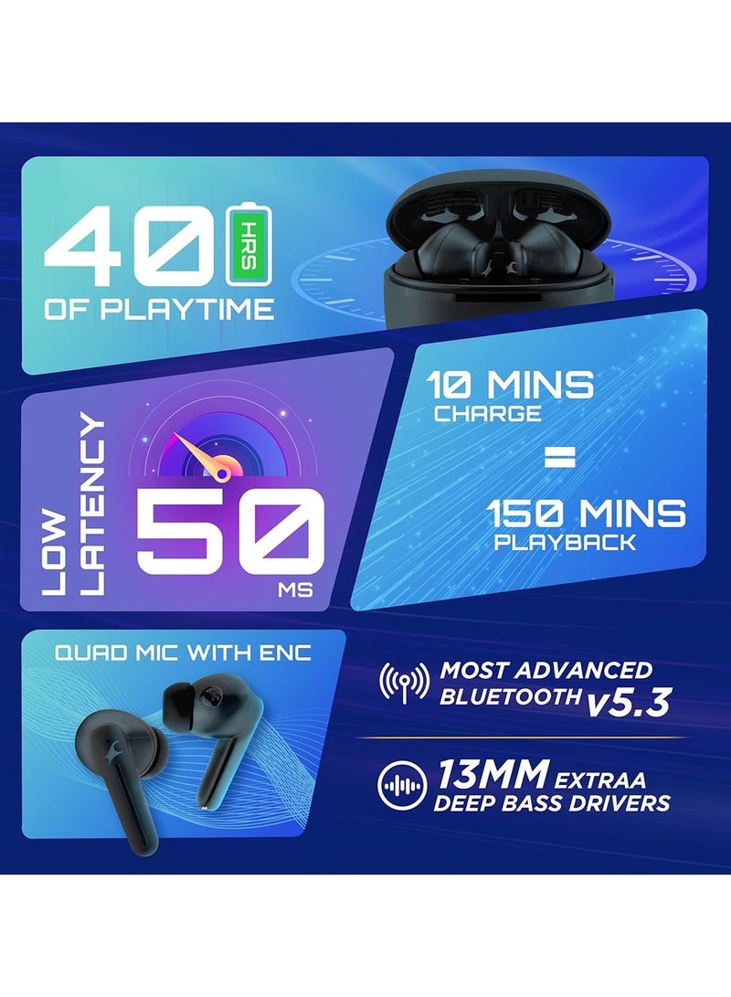 fastrack - Fpods(New Launch) FX100 Bluetooth TWS In-Ear Earbuds With 40 Hrs Playtime | BT V5.3 | 13mm Extra Deep Bass Drivers | Quad Mic ENC For Clear Calls | Ultra Low 50ms Latency Gaming Mode | NitroFast Charge Black - Image 1