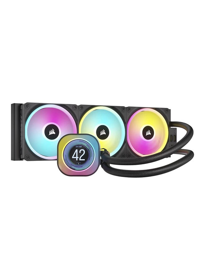 CORSAIR iCUE LINK H150i RGB AIO LCD Liquid CPU Cooler, 360mm Radiator, 2.1” IPS LCD Screen, 120mm QX120 RGB Fans, 2400 RPM Speed, 63.1 CFM Airflow, Intel 1700 & AMD AM5 Sockets, Black | CW-9061008-WW  - Image 1