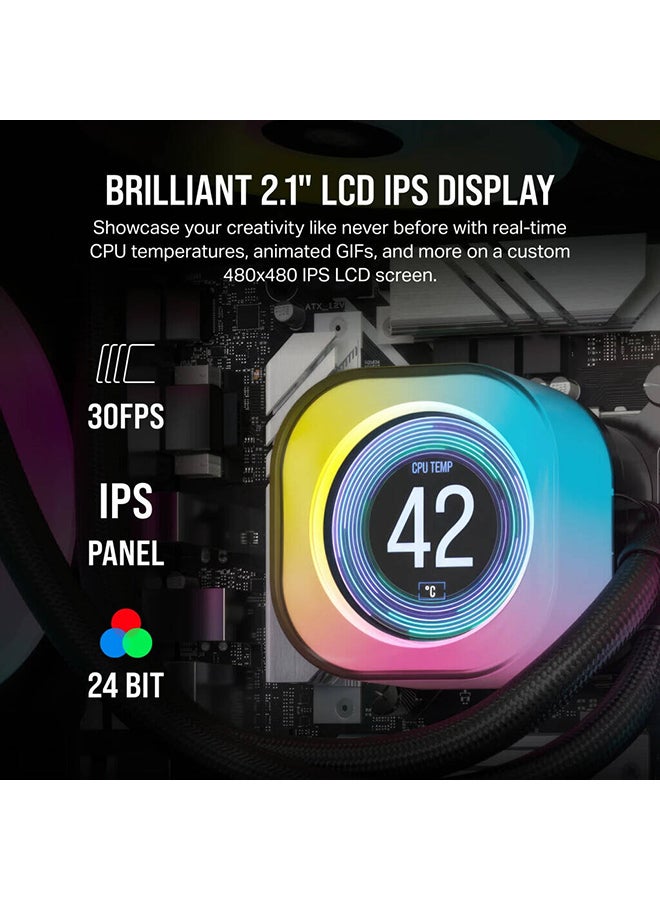 CORSAIR iCUE LINK H150i RGB AIO LCD Liquid CPU Cooler, 360mm Radiator, 2.1” IPS LCD Screen, 120mm QX120 RGB Fans, 2400 RPM Speed, 63.1 CFM Airflow, Intel 1700 & AMD AM5 Sockets, Black | CW-9061008-WW  - Image 5