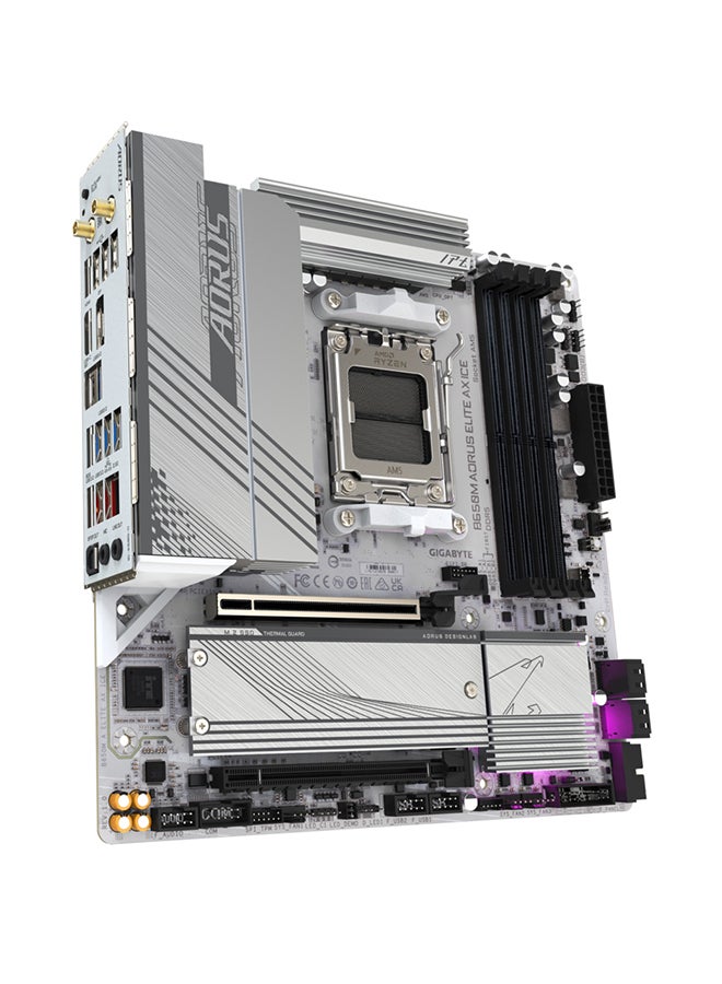 جيجابايت - اللوحة الأم B650M AORUS ELITE AX ICE DDR5 Micro ATX، مجموعة شرائح AMD B650، مقبس AMD AM5، 2xNVMe M.2 SSD، 4 x DDR5 DIMM، PCI 4x16/1x DP/1xHDMI/1 x USB Type-C، Realtek 2.5GbE LAN &amp; Wi -فاي 6E - Image 1