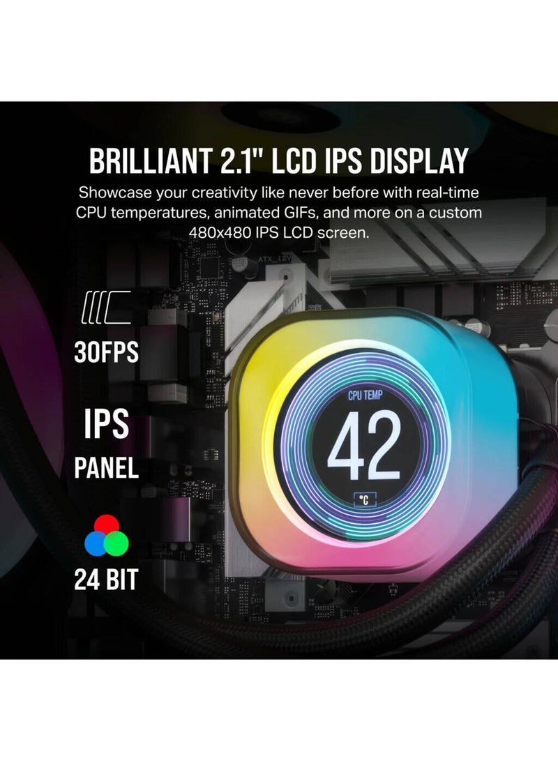 CORSAIR iCUE LINK H170i RGB AIO LCD Liquid CPU Cooler, 420mm Radiator, 2.1" IPS LCD Screen, 140mm QX140 RGB Fans, 2000 RPM Speed, 82.5 CFM Airflow, Intel 1700 AMD AM5 Sockets, Black | CW-9061009-WW - Image 5