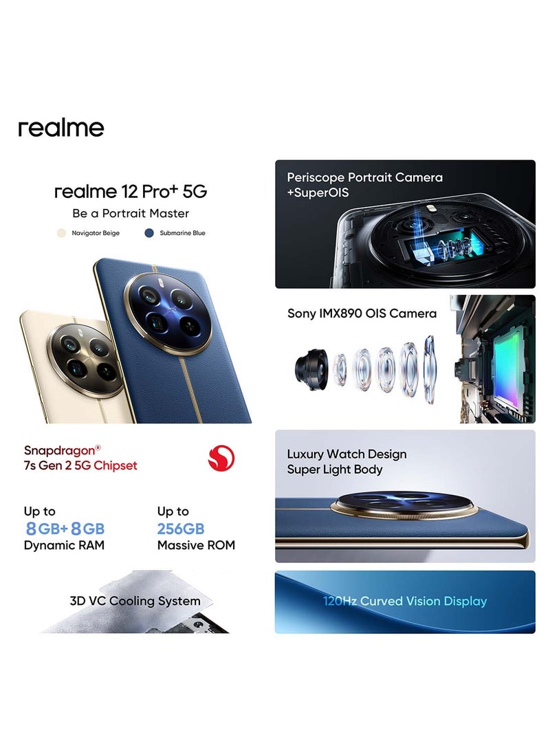 realme - 12 Pro+ Dual SIM Submarine Blue 8GB RAM 256GB 5G - International Version - Image 1