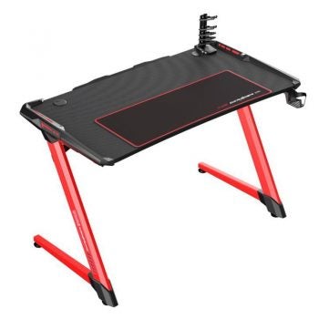 دي إكس ريسر مكتب ألعاب DXRacer بأرجل على شكل Z، محطة عمل ألعاب احترافية، طاولة ألعاب للكمبيوتر الشخصي مع حامل أكواب حامل، خطاف سماعة رأس ولوحة ماوس كبيرة - سطح من ألياف الكربون (أسود/أحمر) - Image 4