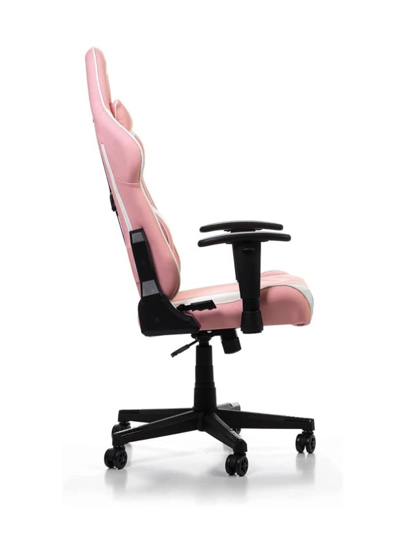 DXRacer - Prince Series P132 Gaming Chair - Ergonomic Design with 1D Adjustable Armrests, Soft Surface Upholstery, High-Quality Materials, Customizable Recline, Sturdy Metal Base, Smooth-Rolling Casters, Pink and White | GC-P132-PW-F2 - Image 1