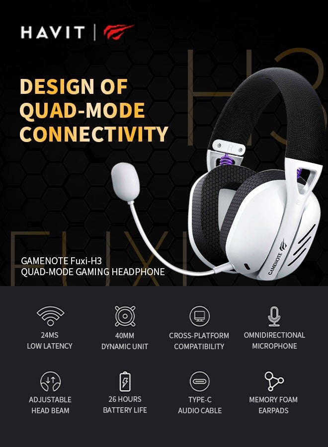 هافيت سماعة ألعاب مع ميكروفون قابل للفصل، ومشغلات 40 مم، وأغطية أذن من إسفنج الذاكرة فائق النعومة مع عزل للصوت، باللون الأبيض - Image 2