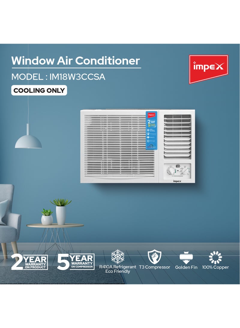 Impex - Window AC 18000 BTU  1.5 Ton T3 Compressor 100% Copper With Golden Fin Cold Only 2230 W IM18W3CCSA White - Image 1