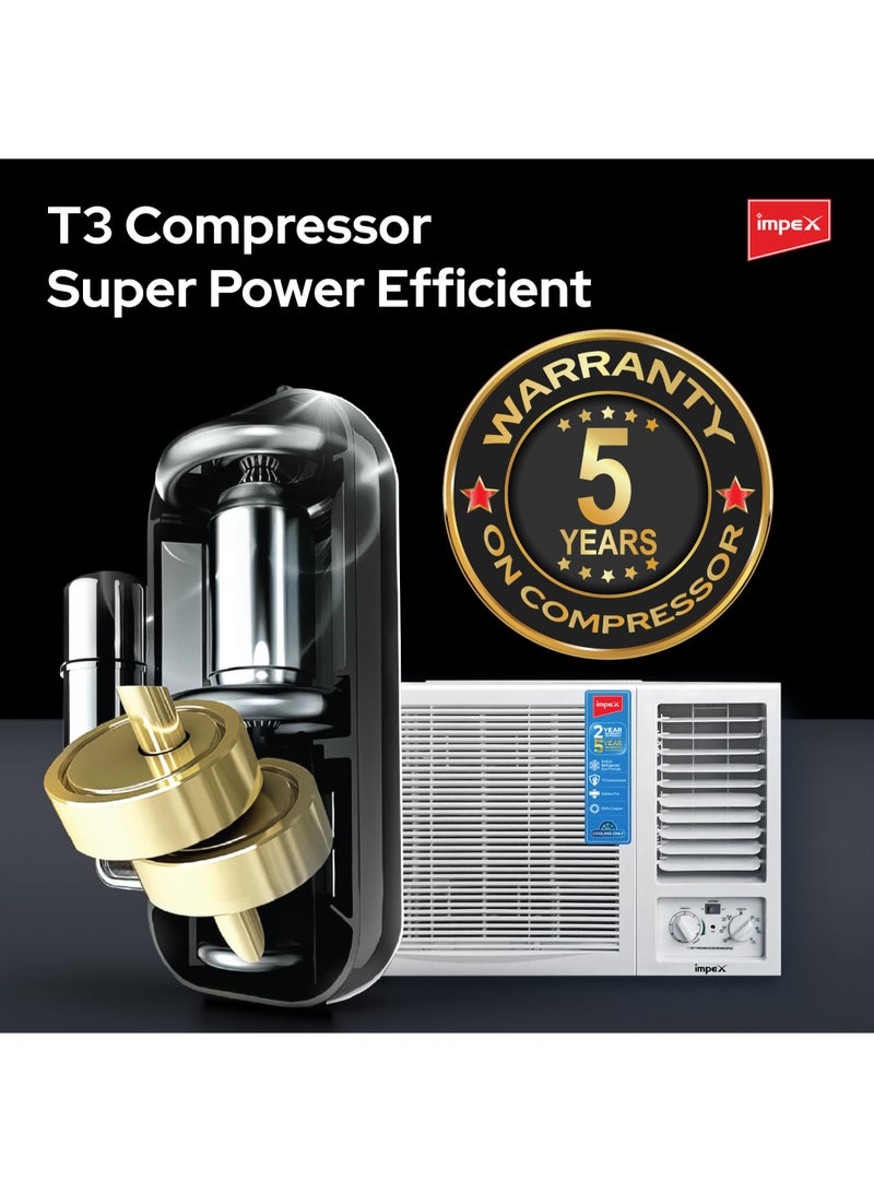 Impex - Window AC 18000 BTU  1.5 Ton T3 Compressor 100% Copper With Golden Fin Cold Only 2230 W IM18W3CCSA White - Image 1