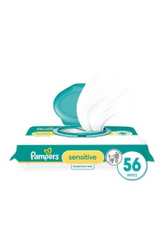 Pampers Sensitive Baby Wipes, Water Based, Hypoallergenic And Unscented, 1 Flip-Top (56 Wipes Total)  - Image 1
