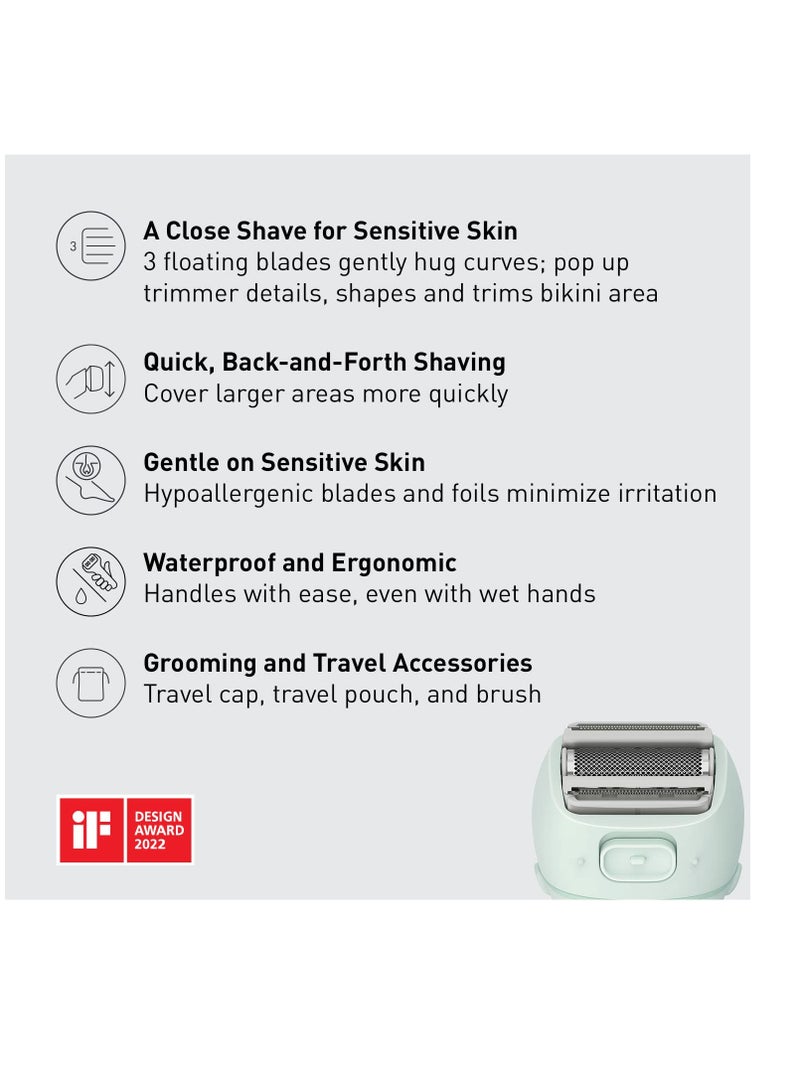 Panasonic Close Curves Electric Razor For Women, Cordless 3-Blade Shaver With Pop-Up Trimmer, Wet Dry Operation - ES-WL60-G (Mint)  - Image 2