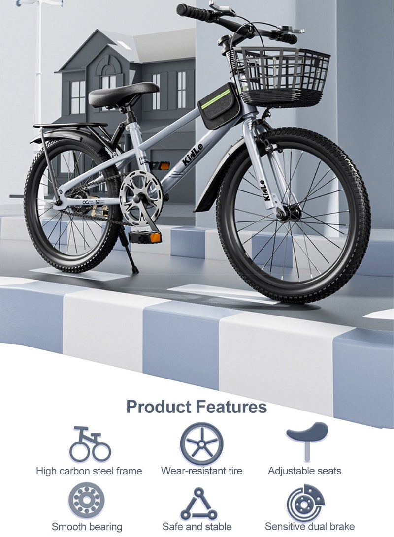 Kidle - Children's Bicycle Boys Girls Teenagers Middle and Big Kids Dual Disc Brake Shock Absorbing Mountain Bike Elementary and Middle School Students 20-24inch Shift Bicycle 20inch - Image 1