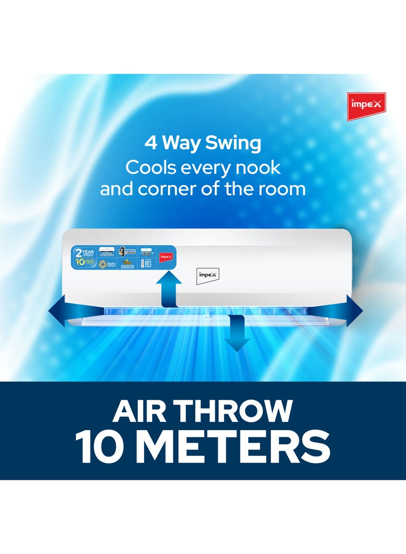 Impex - Split AC T3 Rotary Compressor Turbo Cooling 4D Air Flow Cooling Only 20000 BTU 3100 W IM24S3CCSA White - Image 1