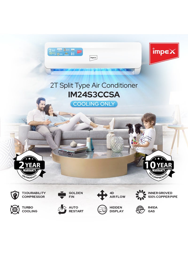 Impex - Split AC T3 Rotary Compressor Turbo Cooling 4D Air Flow Cooling Only 20000 BTU 3100 W IM24S3CCSA White - Image 1
