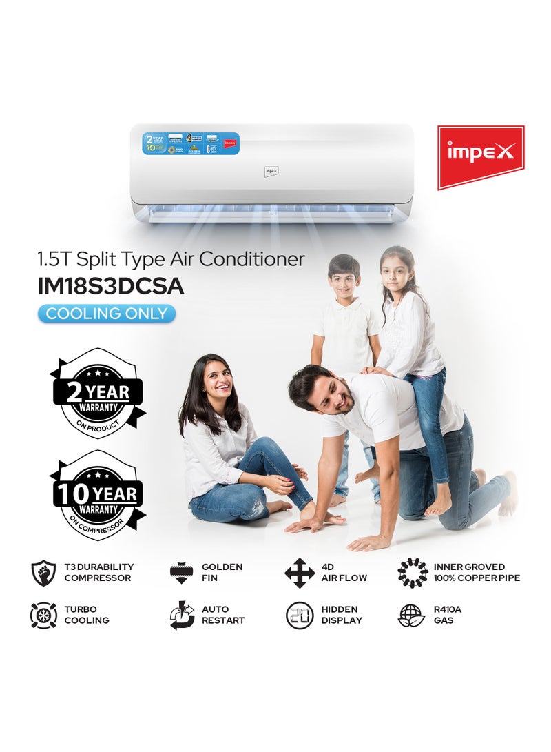 Impex - Split AC Turbo Cooling 4D Air Flow T3 Rotary Compressor Cooling Only 18100BTU 2500 W IM18S3DCSA White - Image 1