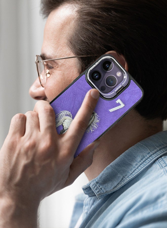 MARGOUN iPhone 14 Pro Max Case Cover Horse Series Leather Case 3D Embroidery Camera Bumper Anti Fingerprint ShookProof Protection Back Cover Kickstand Case Purple - Image 3