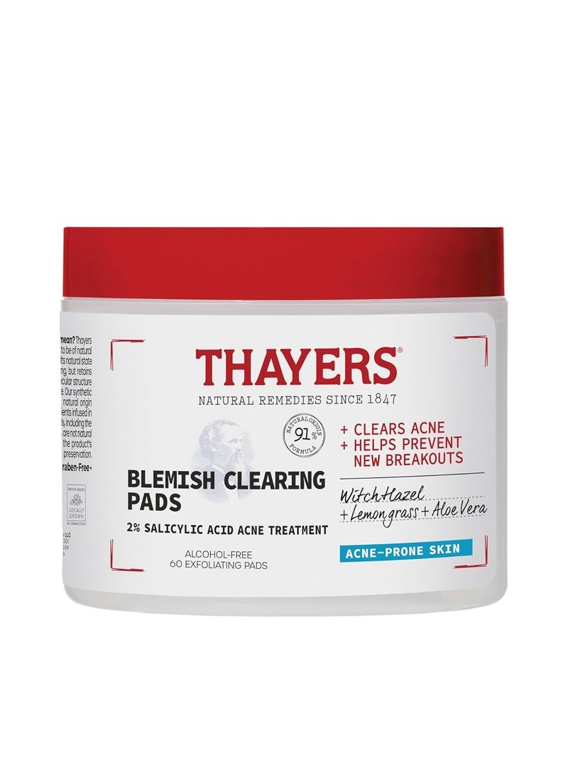 THAYERS - Blemish Clearing Acne Pads, Salicylic Acid Acne Treatment For Face, Pore Reducing, Exfoliating, And Soothing Skincare, Witch Hazel Toner Pads, 60 Ct 60 Pads12 pcs Super washable colored pens - Image 1