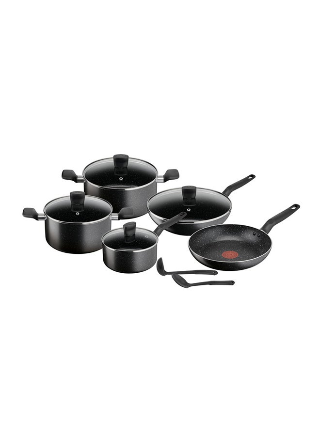 Tefal 11 Pieces Set Tefal Dark Stone  Non-Stick Stewpots 22/24 Cm + Lids Saucepan 18 Cm Frypan 28 Cm Wokpan 28 Cm Spoon Ladle Aluminium B491Sb85 Black  - Image 1