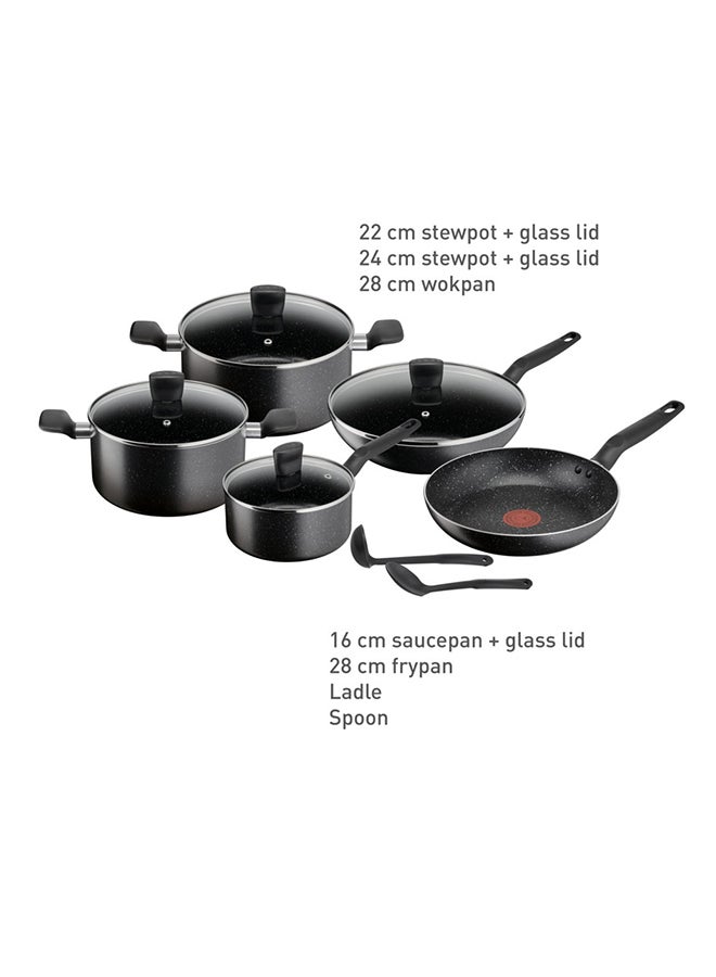 Tefal 11 Pieces Set Tefal Dark Stone  Non-Stick Stewpots 22/24 Cm + Lids Saucepan 18 Cm Frypan 28 Cm Wokpan 28 Cm Spoon Ladle Aluminium B491Sb85 Black  - Image 2
