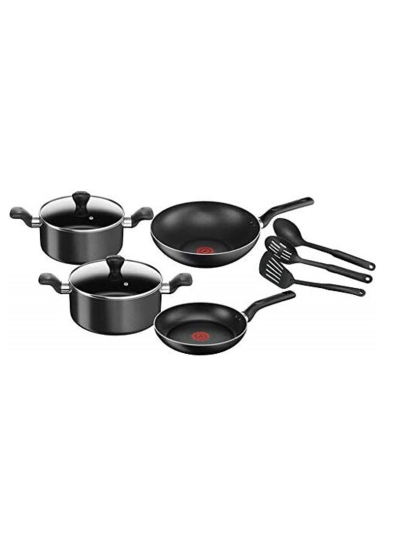 Tefal 9-Piece Aluminum Super Cook Non-Stick Cookware Set Black 24cm BLACK - Image 1