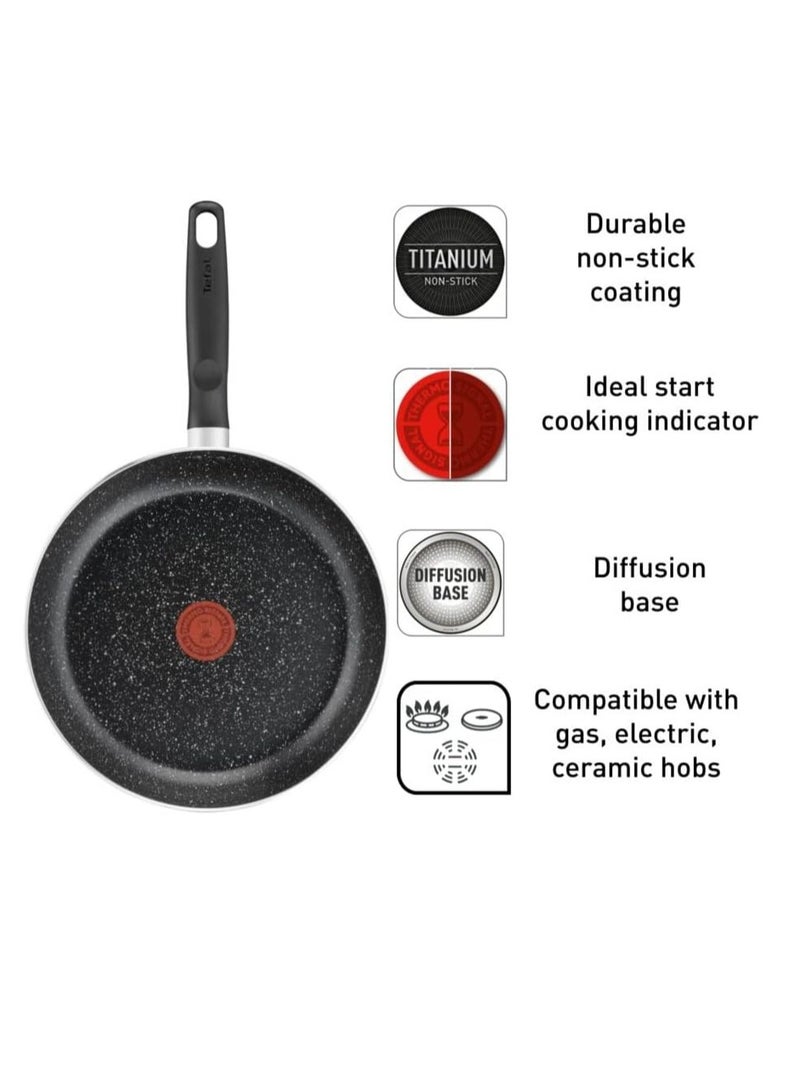 تيفال TEFAL Dark Stone 11 pc set, Non-stick, stewpots 22/24/28 cm, saucepan 16 cm, frypans 20/28 cm, slotted spatula, Aluminium, B491BS85 Black 65cm - Image 3