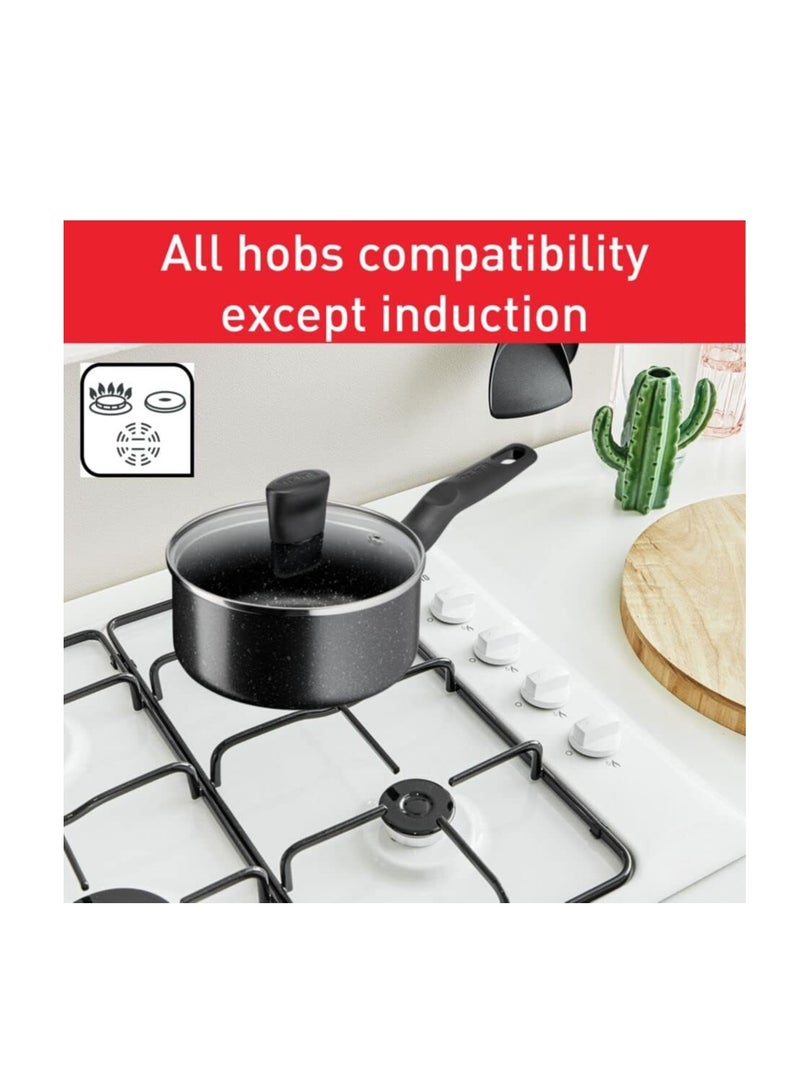 تيفال TEFAL Dark Stone 11 pc set, Non-stick, stewpots 22/24/28 cm, saucepan 16 cm, frypans 20/28 cm, slotted spatula, Aluminium, B491BS85 Black 65cm - Image 4