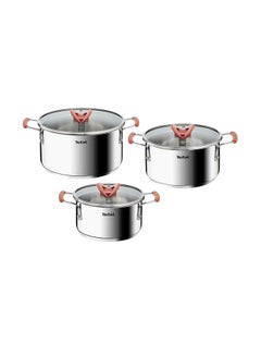 Tefal 6-Pieces Tefal Opti'Space Cookware Set Stewpots With Lids Space Saving Neat Storage Premium-Quality Stainless Steel Silver  - Image 1