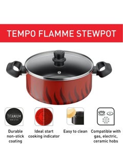 تيفال TEFAL قدر طبخ | Tempo Flame 28 سم كاسرول غير لاصق مع غطاء | أحمر | ألومنيوم | ضمان لمدة سنتين | C3045485 30سم  - Image 4
