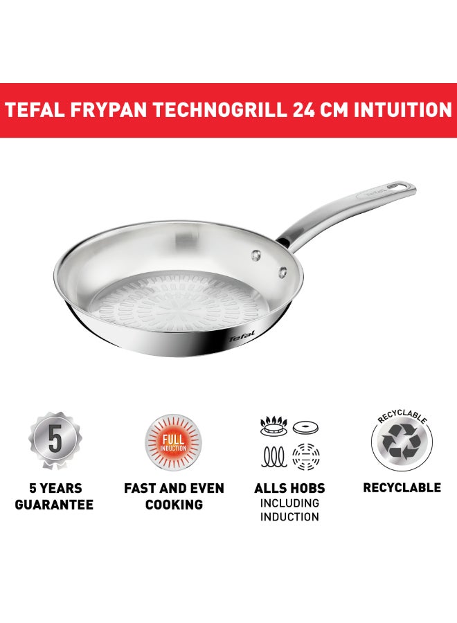 تيفال TEFAL Intuition مقلاة 24 سم | ستانلس ستيل ممتاز 18/10 | تحمير مثالي | سهل التحرير | مقبض قوي | مناسب للحث الحراري | ضمان سنتين | B8590435 24 cmسم - Image 3